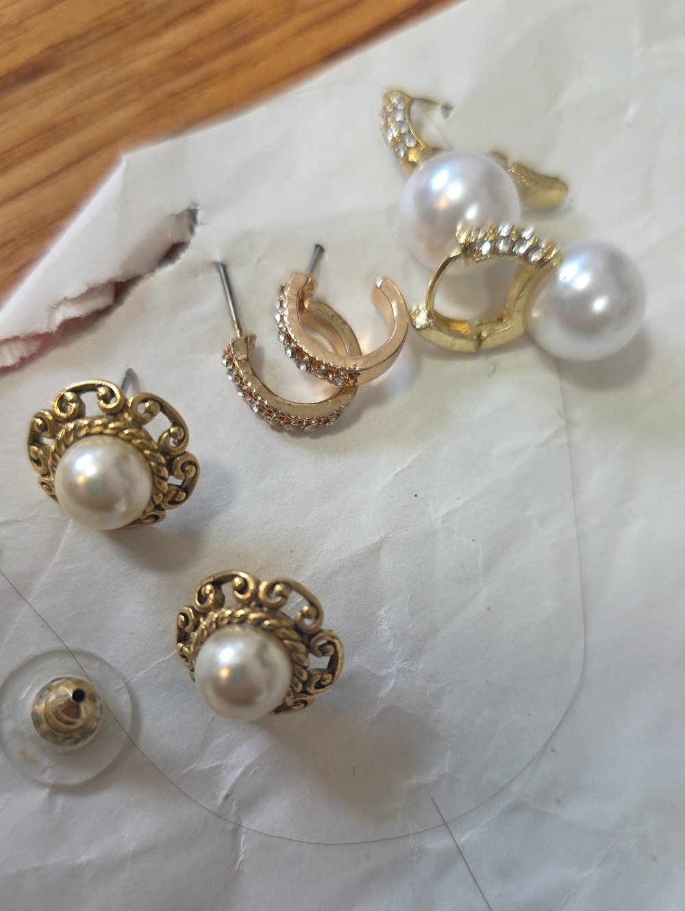 3pce Classic Earrings Pearl Rhinestone In Gold Rosegold